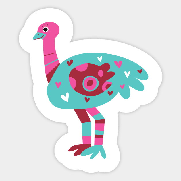 Cute Ostrich Cartoon Sticker by FunnyMoonCosmic